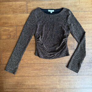 Francesca’s Metallic Long-Sleeve Shimmer Top — Black/Gold — Size M